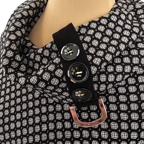 Joseph Ribkoff Black White Patterned Long Sleeve Button Dress / Top Sz 8 - Picture 3 of 10